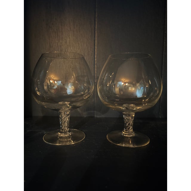 Mid-Century Modern 1960s Air Twist Stems Handblown Crystal Brandy Snifters / Cognac Glasses - Set of 4 For Sale - Image 3 of 10