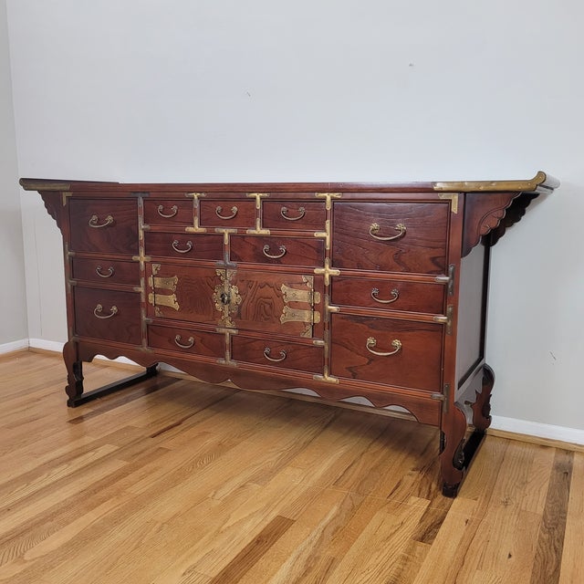 Late 20th Century Korean Apothecary Tansu Chest Cabinet Sideboard Console Credenza Campaign Style For Sale - Image 14 of 14