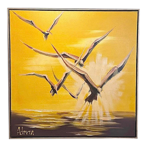 Dramatic Mid Century Modern Adrian Nautical Seagull Bird Framed Signed Painting