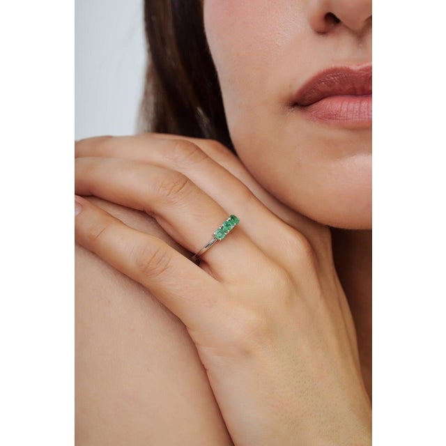 Not Yet Made - Made To Order Classic Three Stone Round Emerald Ring in Sterling Silver for Her, Size 6 For Sale - Image 5 of 12