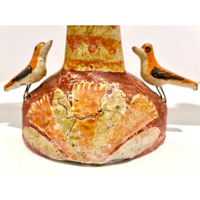 Vintage Handmade Mexican Folk Art Ceramic Candelabra Candle Tree Birds Rabbits For Sale - Image 4 of 12
