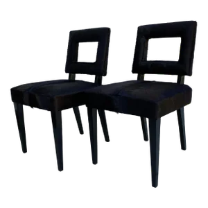 Mid-Century Modern Black Hair-On -Hide Cut Out Back Chairs - a Pair