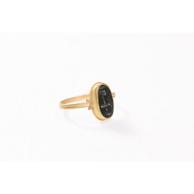 Contemporary Bronze Cross Set in 21k Gold Ring, Size 7 For Sale - Image 3 of 12