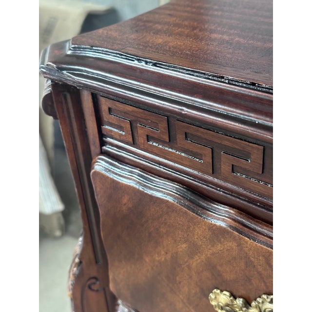 Antique Chest of Drawers With Book Matched Flame Mahogany Veneer and Original Brass Hardware For Sale In Charlotte - Image 6 of 11