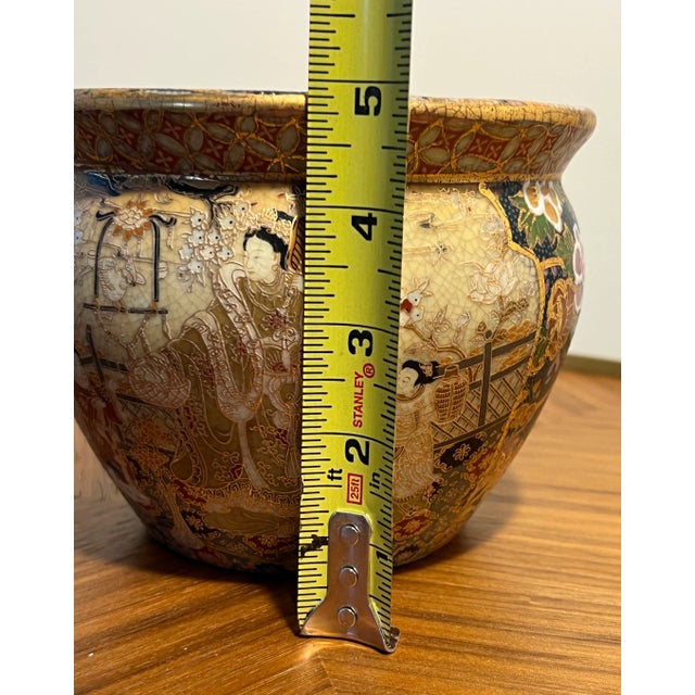 Vintage Satsuma Style Porcelain Fishbowl Planter Floral and Keisha Design With Koi Interior For Sale - Image 15 of 15