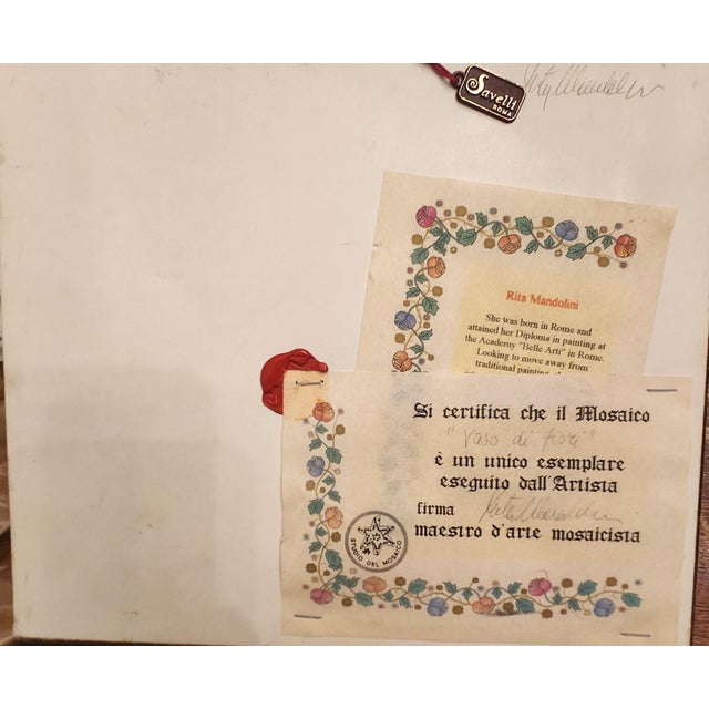 2000 - 2009 2001 Savelli Roma Micro Mosaic Flowers in a Vase With Certificate, Framed For Sale - Image 5 of 5