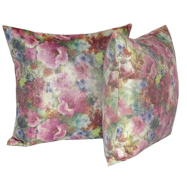 Vintage Floral Brocade Glitter Gold Pillow Cover- a Pair For Sale - Image 6 of 12