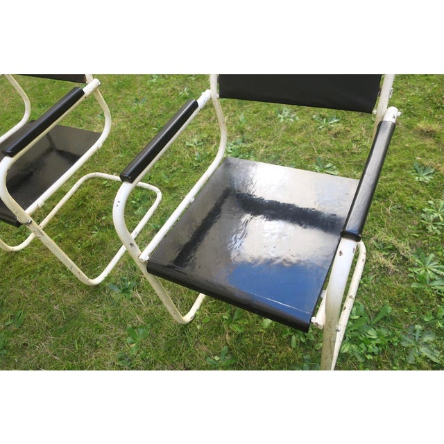 Mid-Century Iron and Wood Painted Garden Chairs, Set of 2 For Sale - Image 4 of 11