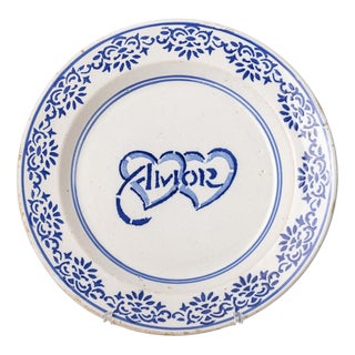 Talking Plate in Earthenware from Coimbra or Alcobaça For Sale