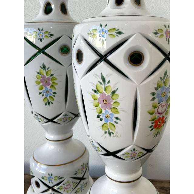 Vintage Cut Colored Glass Lamps - A Pair For Sale - Image 10 of 12