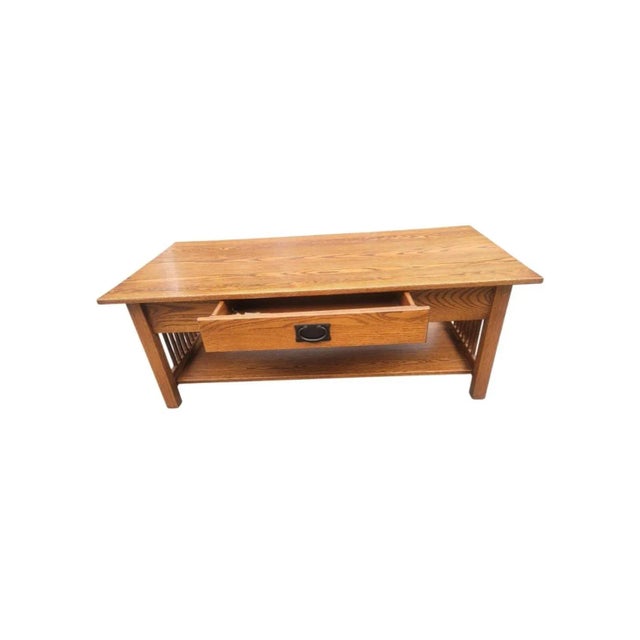 Country View Amish Handcrafted Arts & Crafts Mission Oak Coffee Table For Sale - Image 4 of 10