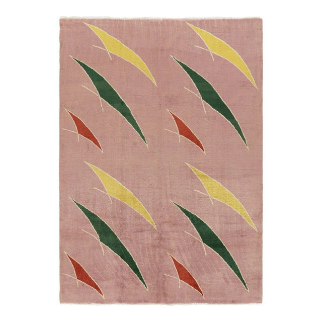 Vintage Zeki Müren Art Deco Rug in Pink With Geometric Patterns From Rug & Kilim For Sale