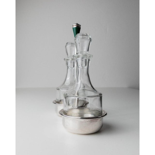 Silver Vintage Silver-Plated Glass Salt and Pepper Shaker and Vinegar and Oil Bottles, Italy, 1970s, Set of 5 For Sale - Image 8 of 12