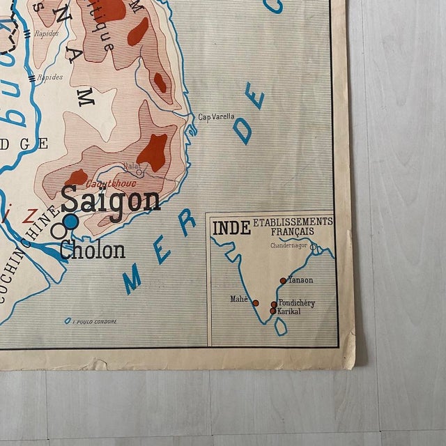 Vintage School Map of Indochina and Madagascar, 1950s For Sale - Image 6 of 8