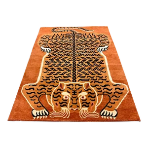 2020s Indian Hand Knotted Wool Rug With Chinese Tiger Motif