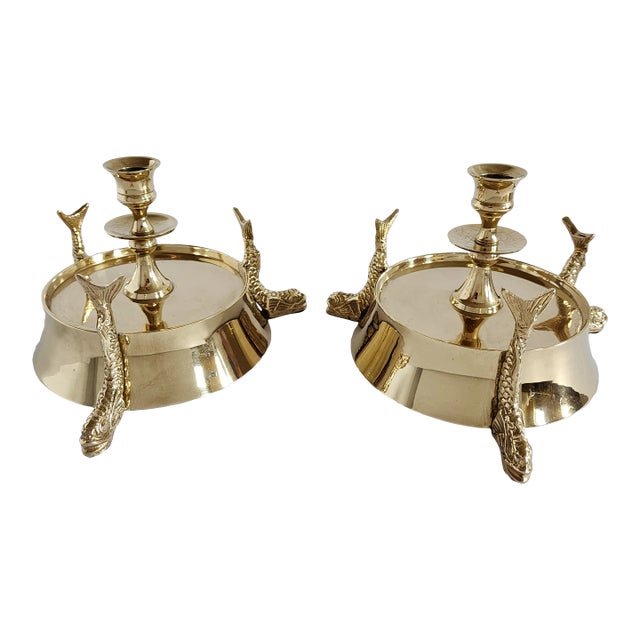 Vintage Wildwood Brass Koi Fish Candle Holders-A Pair For Sale