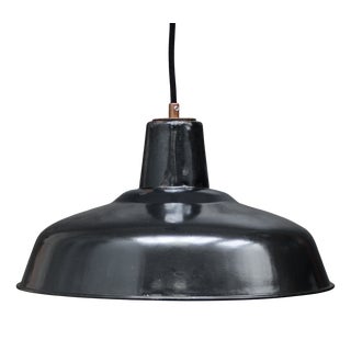 Vintage Industrial French Black Enamel Pendant Light For Sale