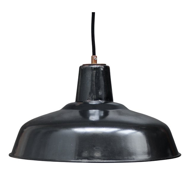 Vintage Industrial French Black Enamel Pendant Light For Sale