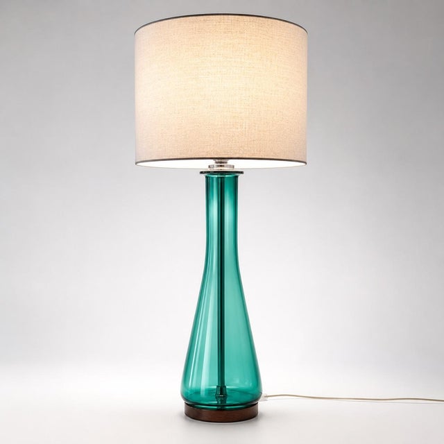 Midcentury Modern Turquoise Glass Lamp For Sale In Chicago - Image 6 of 8