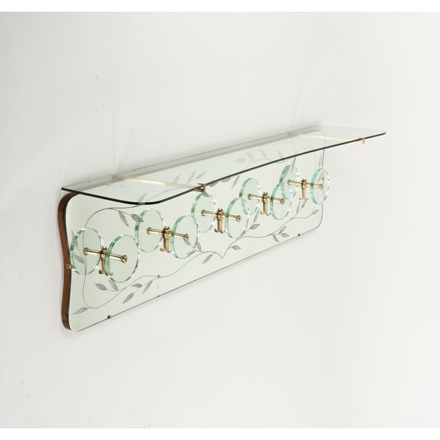 Midcentury Coat Rack Shelf in Brass and Glass from Cristal Art, 1950s For Sale - Image 9 of 18