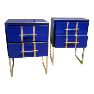 Blue Sapphire Murano Glass Bedside Tables from Justfurnituress SRL, Set of 2 For Sale