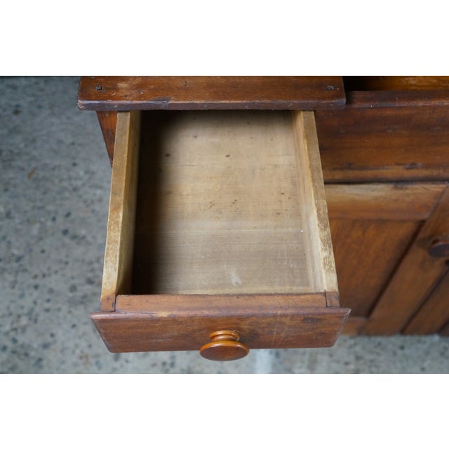 Brown Late 19th Century Rare Primitive Antique American Farmhouse Oak Dry Sink Stepback Hutch Cupboard For Sale - Image 8 of 18