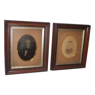 Victorian Portraits in Walnut Frames - A Pair For Sale