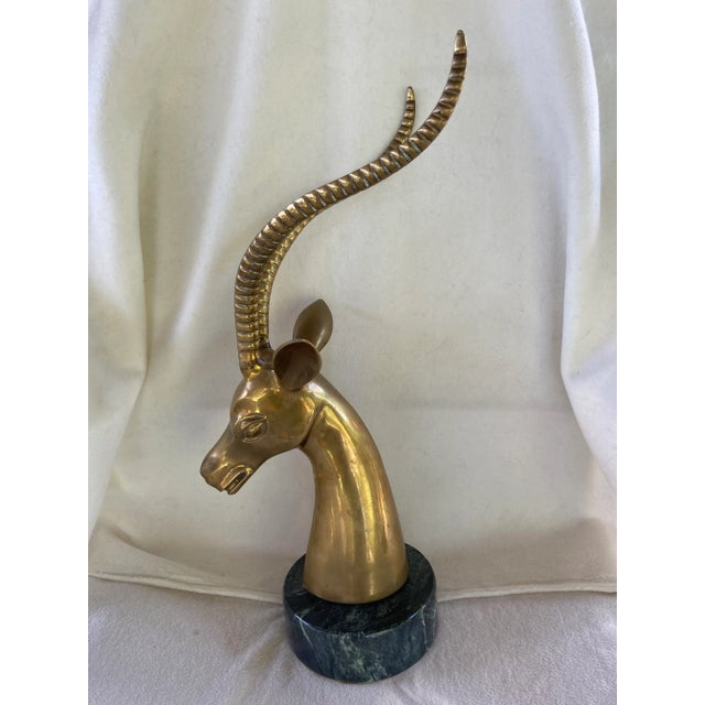 Art Deco Vintage Hollywood Regency Dolbi Cashier Style Brass Gazelle Bust For Sale - Image 3 of 9