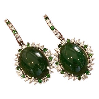 Garnet Tsavorite & Diamond Earrings 14k WG 22.44 TCW Certified For Sale