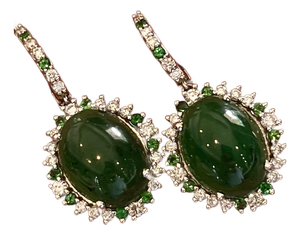 Garnet Tsavorite & Diamond Earrings 14k WG 22.44 TCW Certified