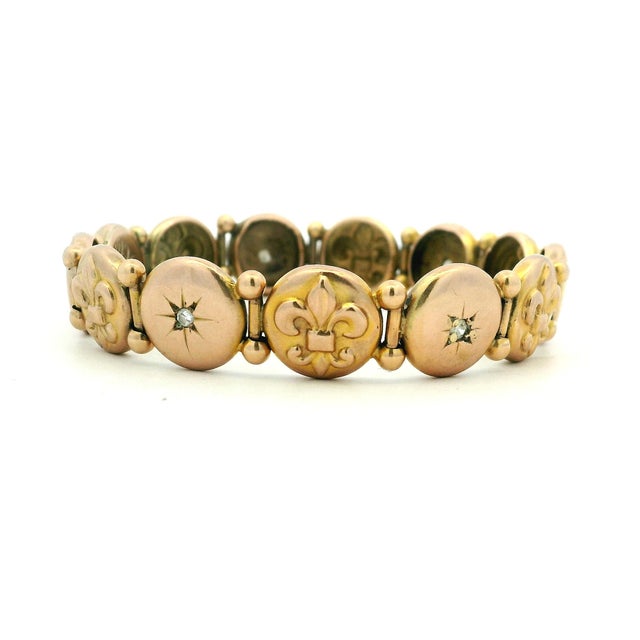 Circa 1900 Victorian 14k Rose Gold Diamond Fleur-De-Lis Bracelet For Sale - Image 4 of 13