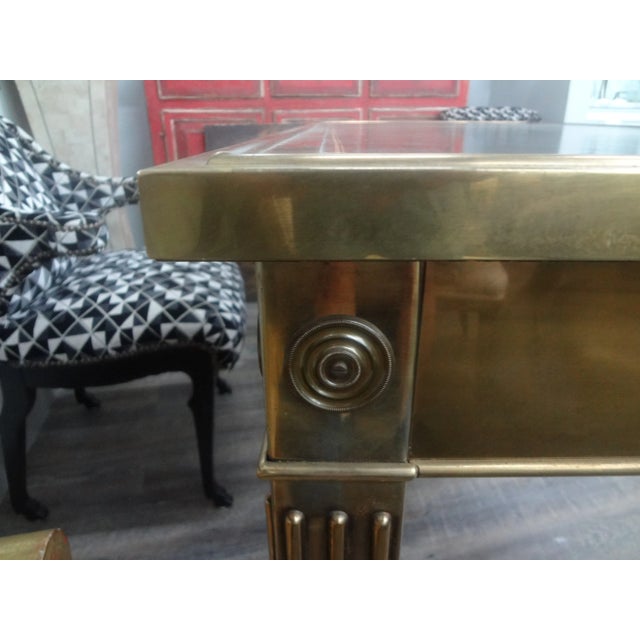 Iconic Mastercraft Brass Desk With Black Leather Top For Sale - Image 9 of 12