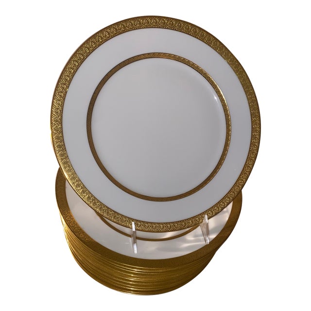 Antique Haviland Limoges Gold Encrusted Soup Plates - Set of 12 For Sale