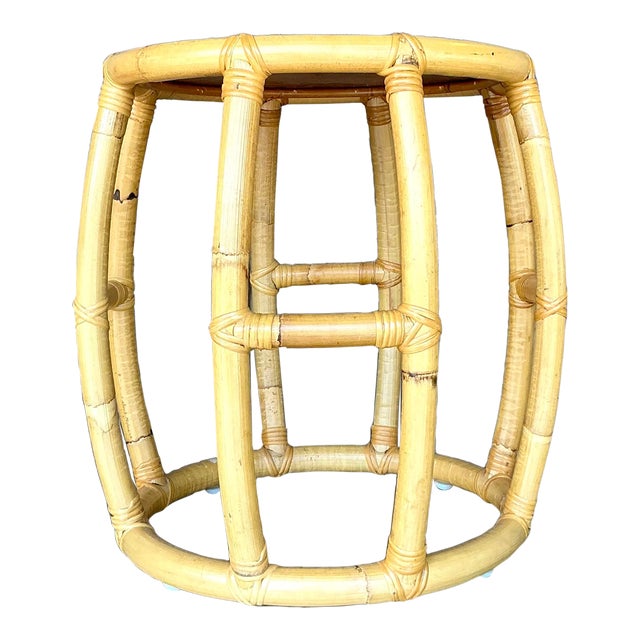 Vintage Coastal Rattan Side Table For Sale