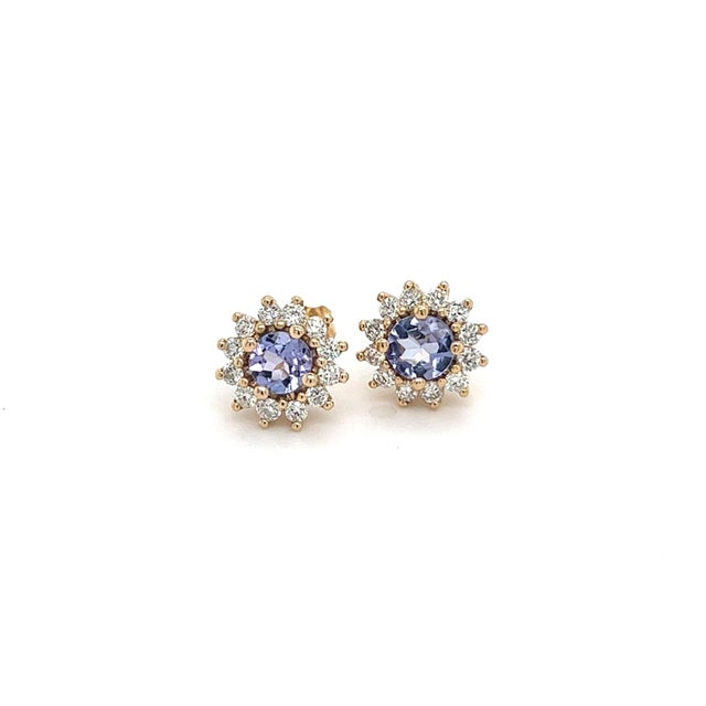 Purple Natural Tanzanite Diamond Stud Earrings 14k Y Gold 1.18 TCW Certified For Sale - Image 8 of 8