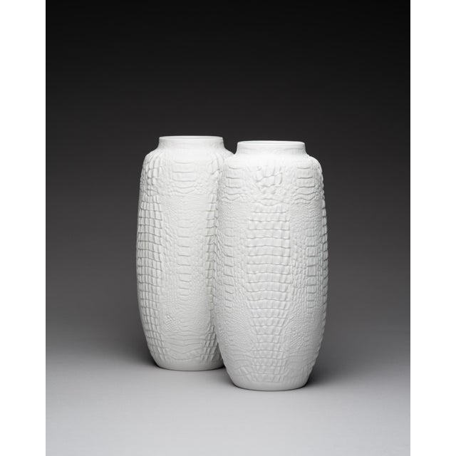 Op-Art Bisque Porcelain Vases with Crocodile Reptile Relief by Manfred Frey for AK Kaiser, 1960s, Set of 2 For Sale - Image 3 of 18