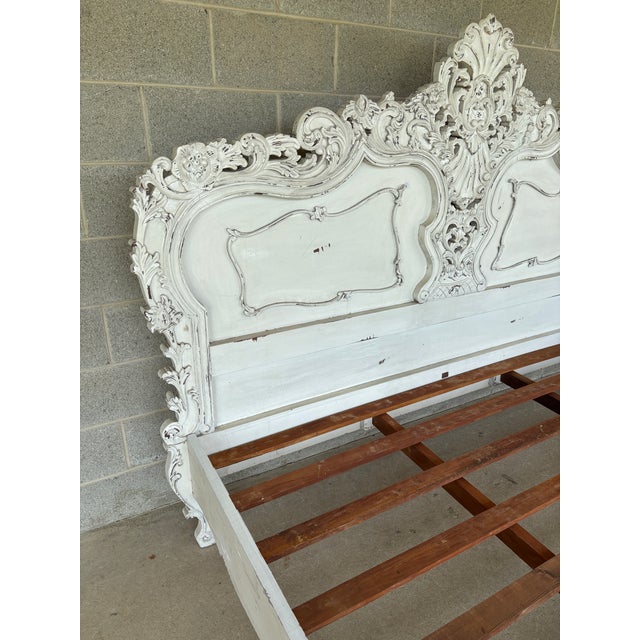 Mid 20th Century Italian Rococo Style Shabby Chic Distressed King Size Bed Frame For Sale - Image 5 of 11