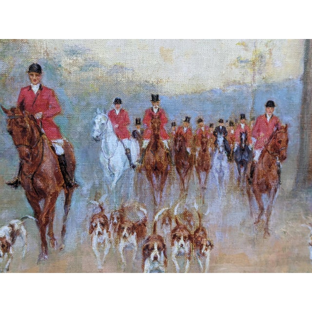 Mid 20th Century Mid 20th Century V. Scoville Wing Original Equestrian Hunt Oil Painting, Red Coats, Autumn Golds, Ralph Lauren Style For Sale - Image 5 of 18