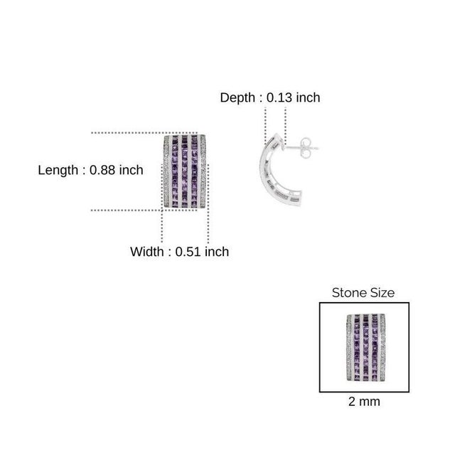 Metal Amethyst Multi-Line Bar Earrings With Zircon Accents in 925 Silver, A Pair For Sale - Image 7 of 9