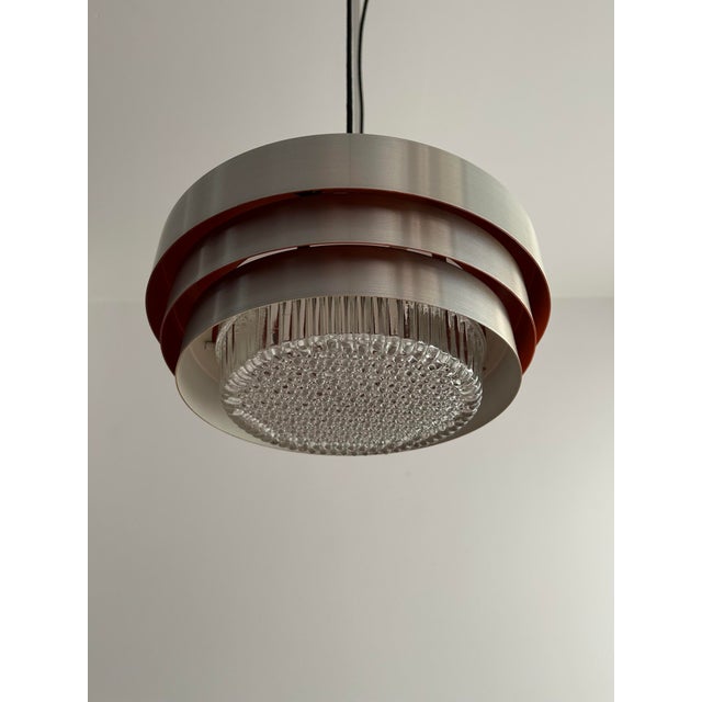 Tiered Aluminum Pendant Lamp with Glass Diffuser, Denmark, 1970s For Sale - Image 6 of 13