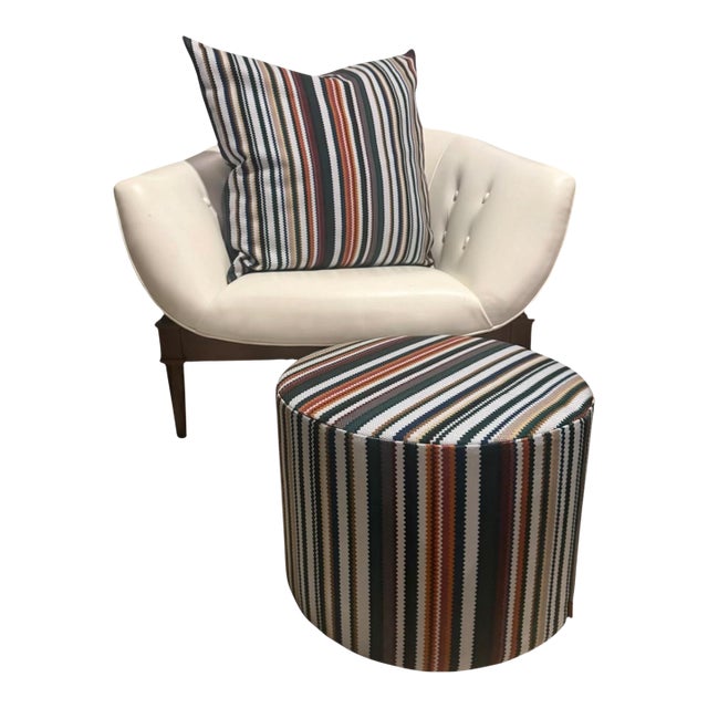 Missoni Home Italian Zig Zag Stripe Cylindrical Pouf & Oversized Pillow Set, Made in Italy For Sale