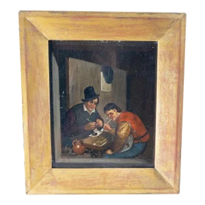 17th Century Dutch Old Master Oil on Panel Painting of a Tavern Scene Signed Ostade