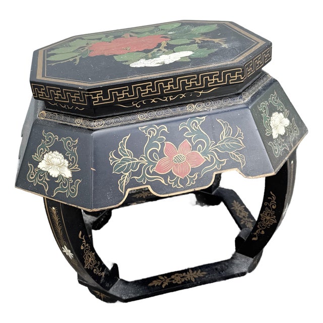 Vintage Chinese Hand Painted Low Stool/Side Table For Sale