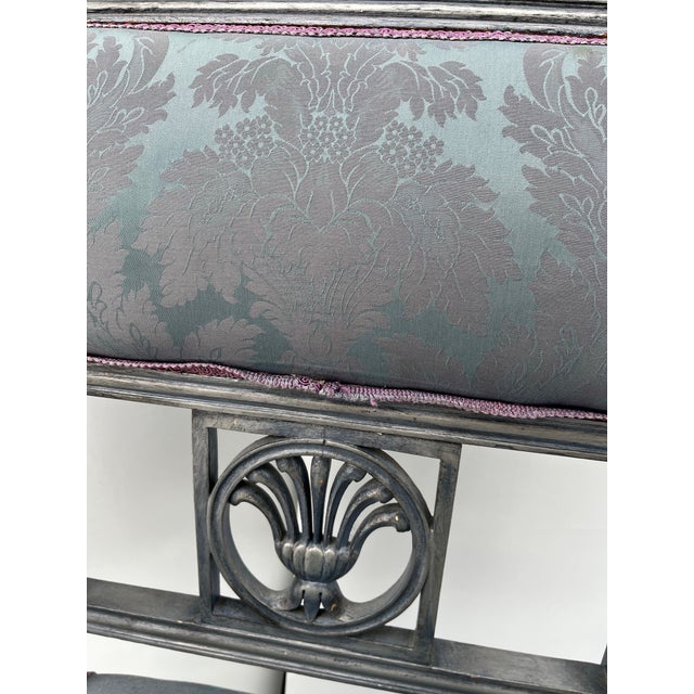 Blue Vintage French Carved Wood Upholstered Armchair For Sale - Image 8 of 10