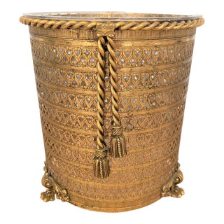 Vintage Italian Gilt Rope & Tassel Waste Basket For Sale
