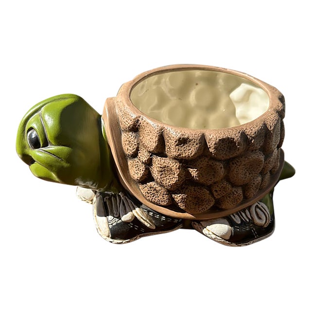 70s Ceramic Hand Painted Turtle Indoor Planter For Sale