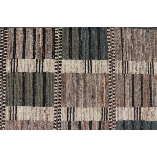 Modern Casual Design Tribal Rug With Checkered Pattern in Teal Cream and Brown For Sale - Image 9 of 11