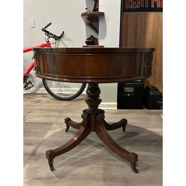 Traditional Rare Mid-Century Georgian Style Leather Top Mahogany Drum Table For Sale - Image 3 of 10