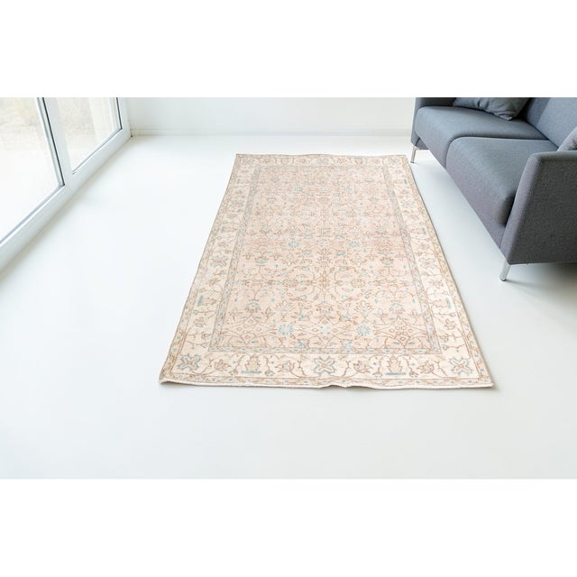 Sky Blue Sky Blue & Peach Area Rug, Vintage Floral Wool Carpet For Sale - Image 8 of 10