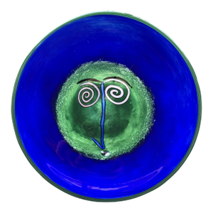 1990s Signed Kerry Feldman Fineline Studios Green Face Art Glass Charger Sculpture